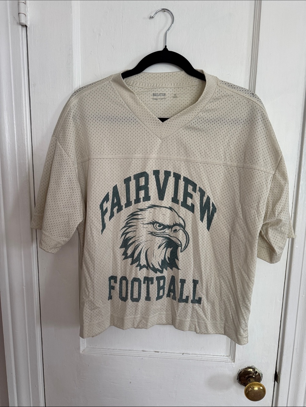 Hollister Cream Mesh Baggy Crop V-Neck Jersey